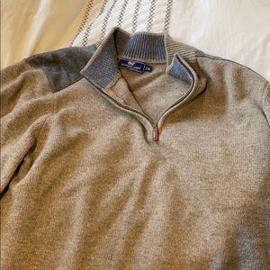Felt shoulder Merino wool 1/4 zip sweater